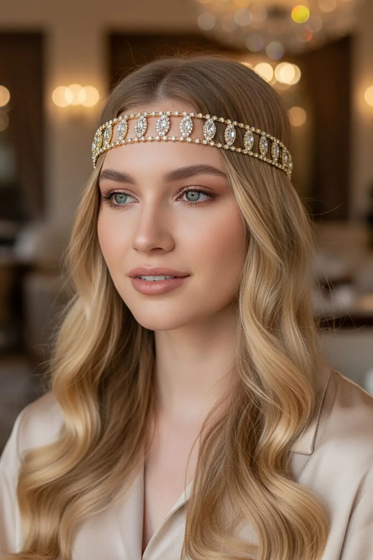 Altın Renk Taş Detaylı Alınlık/Kına Aksesuarı