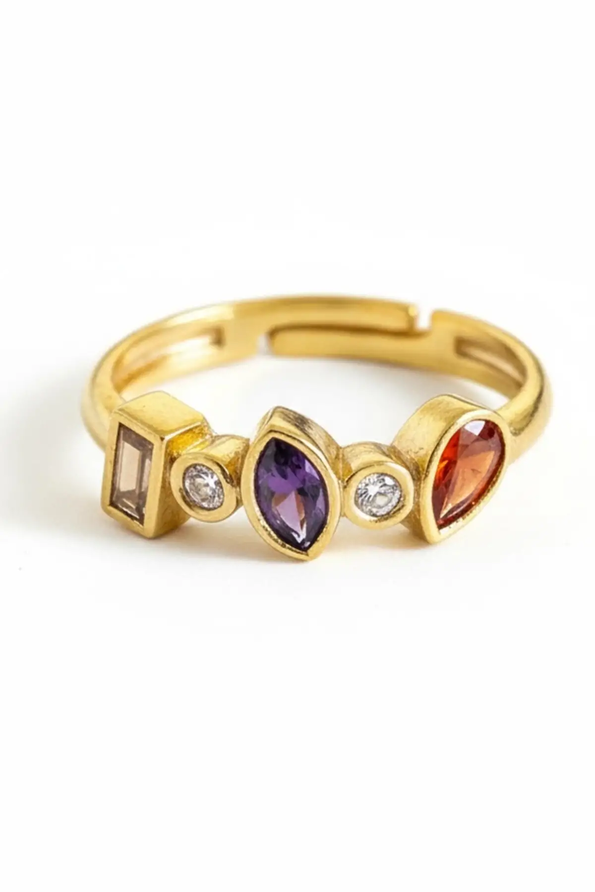 Altın Renk Taş Detaylı Ayarlanabilir Yüzük