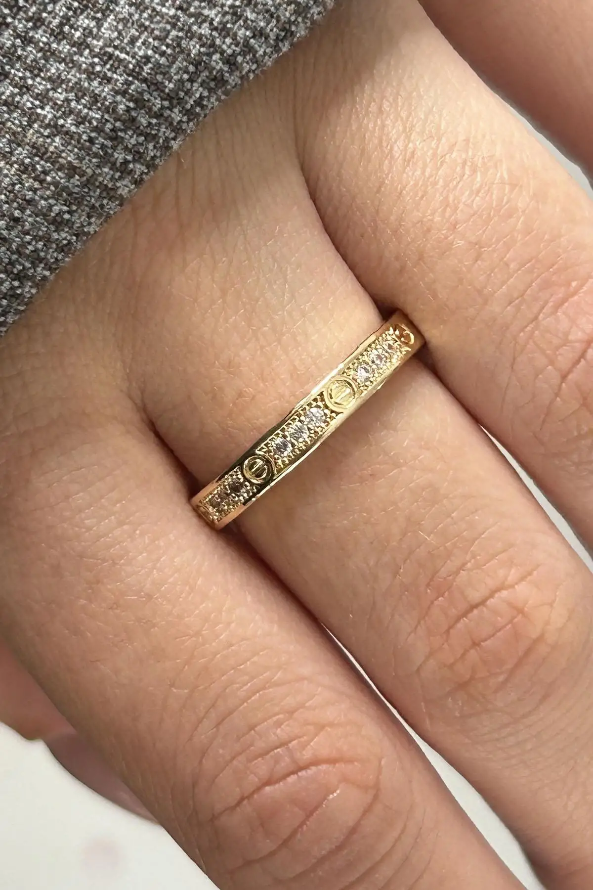 Altın Renk Taş Detaylı Ayarlanabilir Yüzük