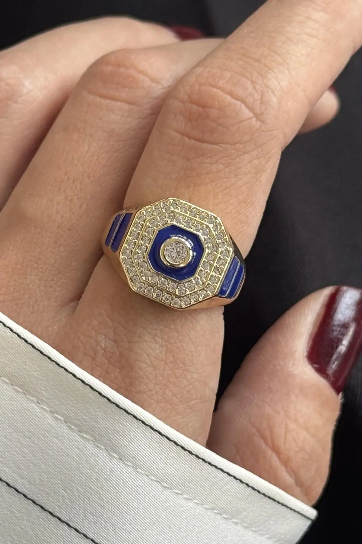 Altın Renk Taş Detaylı Ayarlanabilir Yüzük