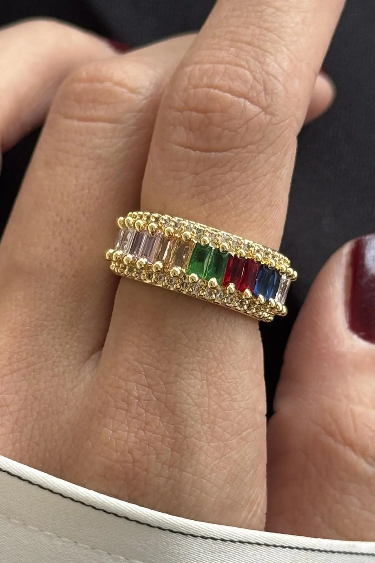 Altın Renk Taş Detaylı Ayarlanabilir Yüzük