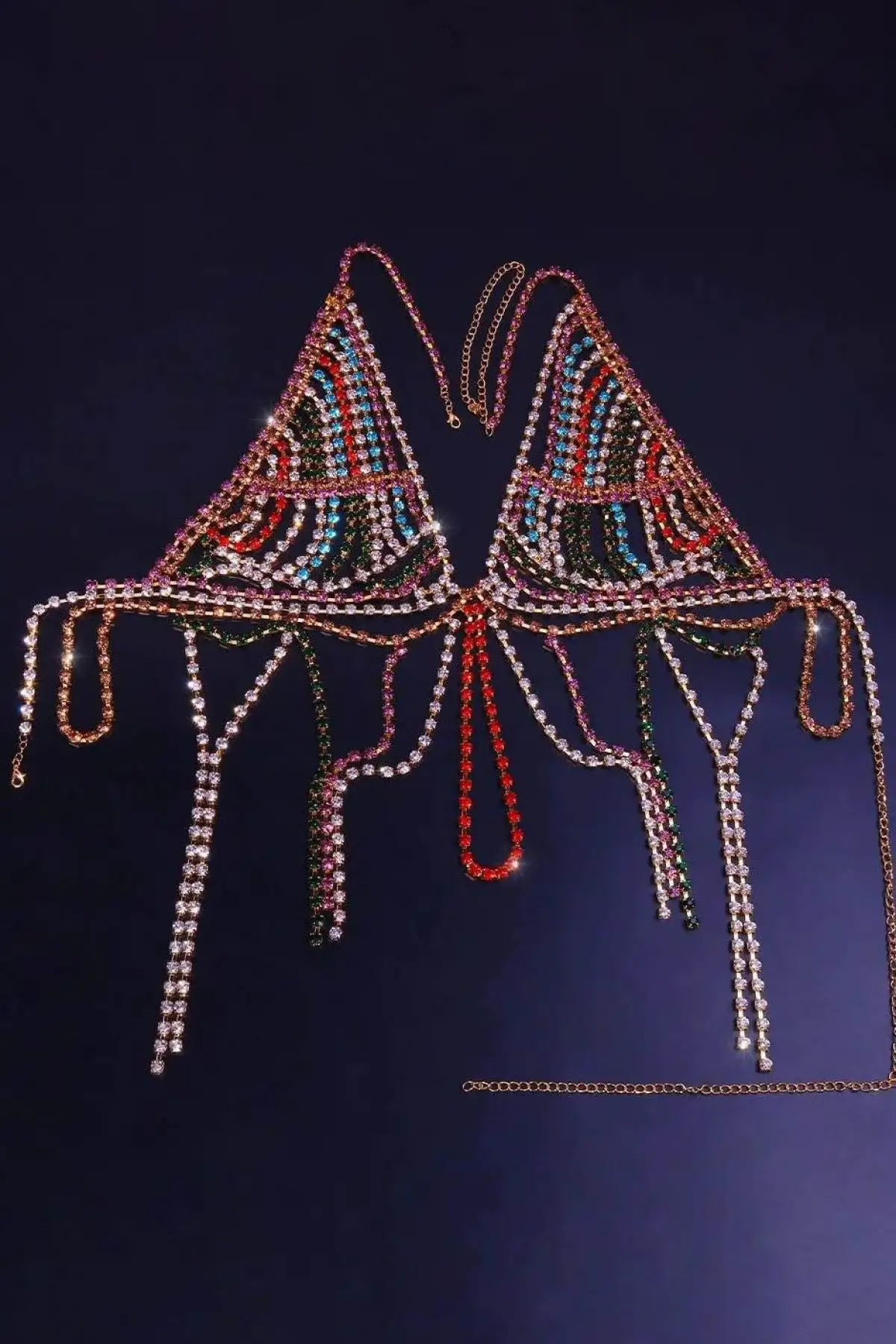 Altın Renk Taş Detaylı Bikini Üstü /Bralet /Vücut Aksesuarı