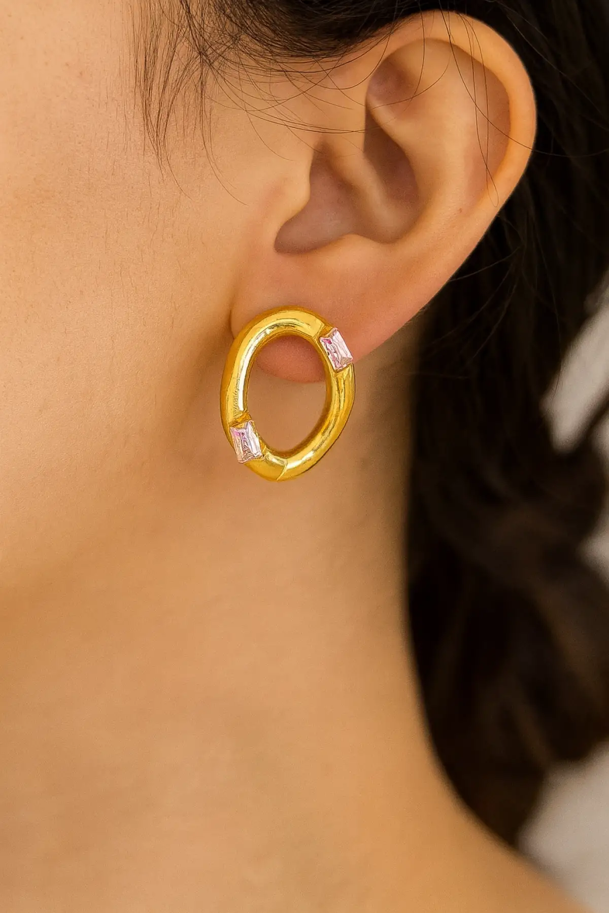 Altın Renk Taş Detaylı Çelik (Çift)