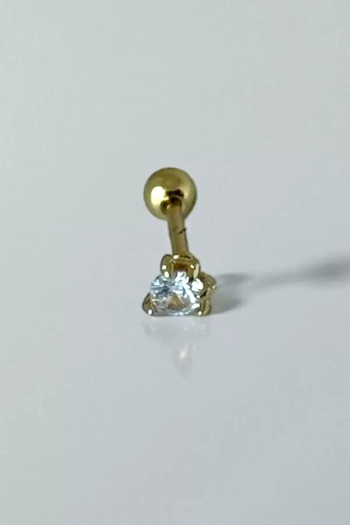 Altın Renk Taş Detaylı Çelik Tragus/Kıkırdak Küpe/Piercing (Tek)