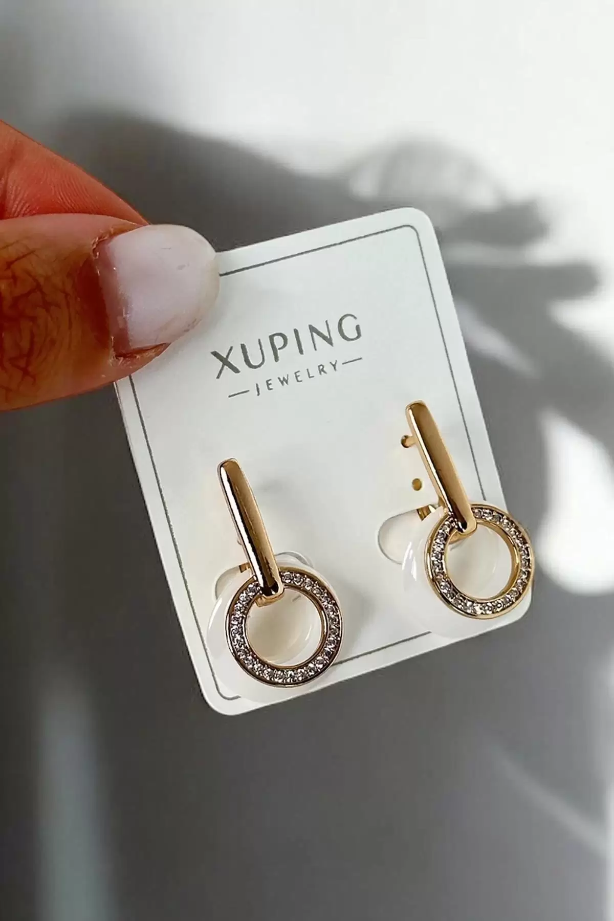 Altın Renk Taş Detaylı Çelik Xupıng Küpe (Çift)