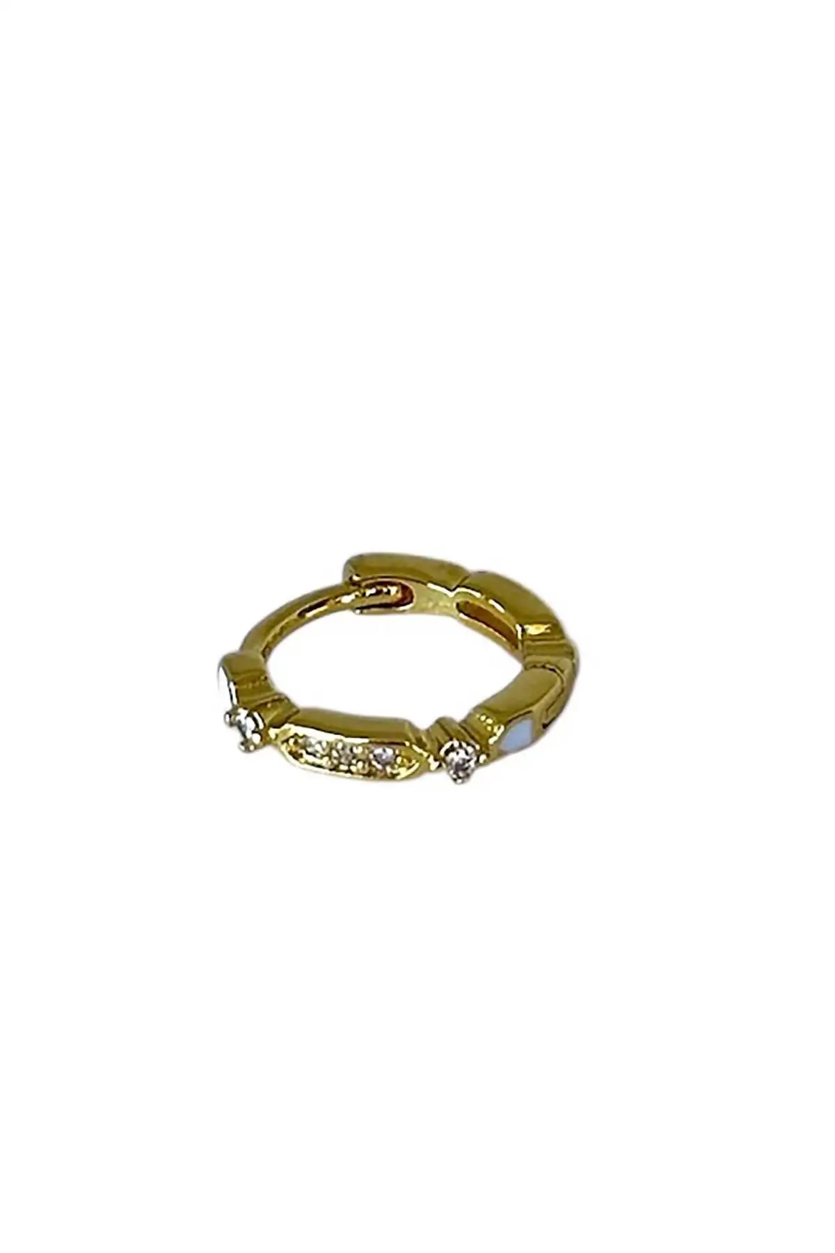 Altın Renk Taş Detaylı Halka Çelik Tragus/Kıkırdak Küpe/Piercing (Tek)