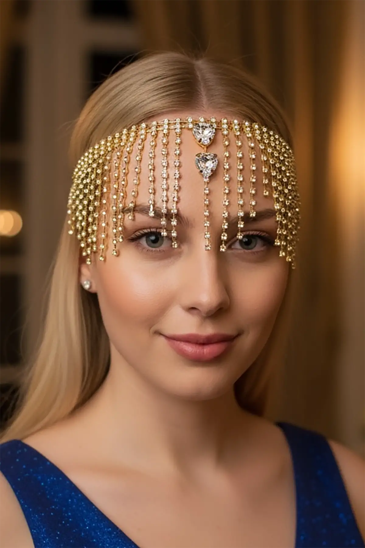 Altın Renk Taş Detaylı Saç Aksesuarı/ Kına Aksesuarı