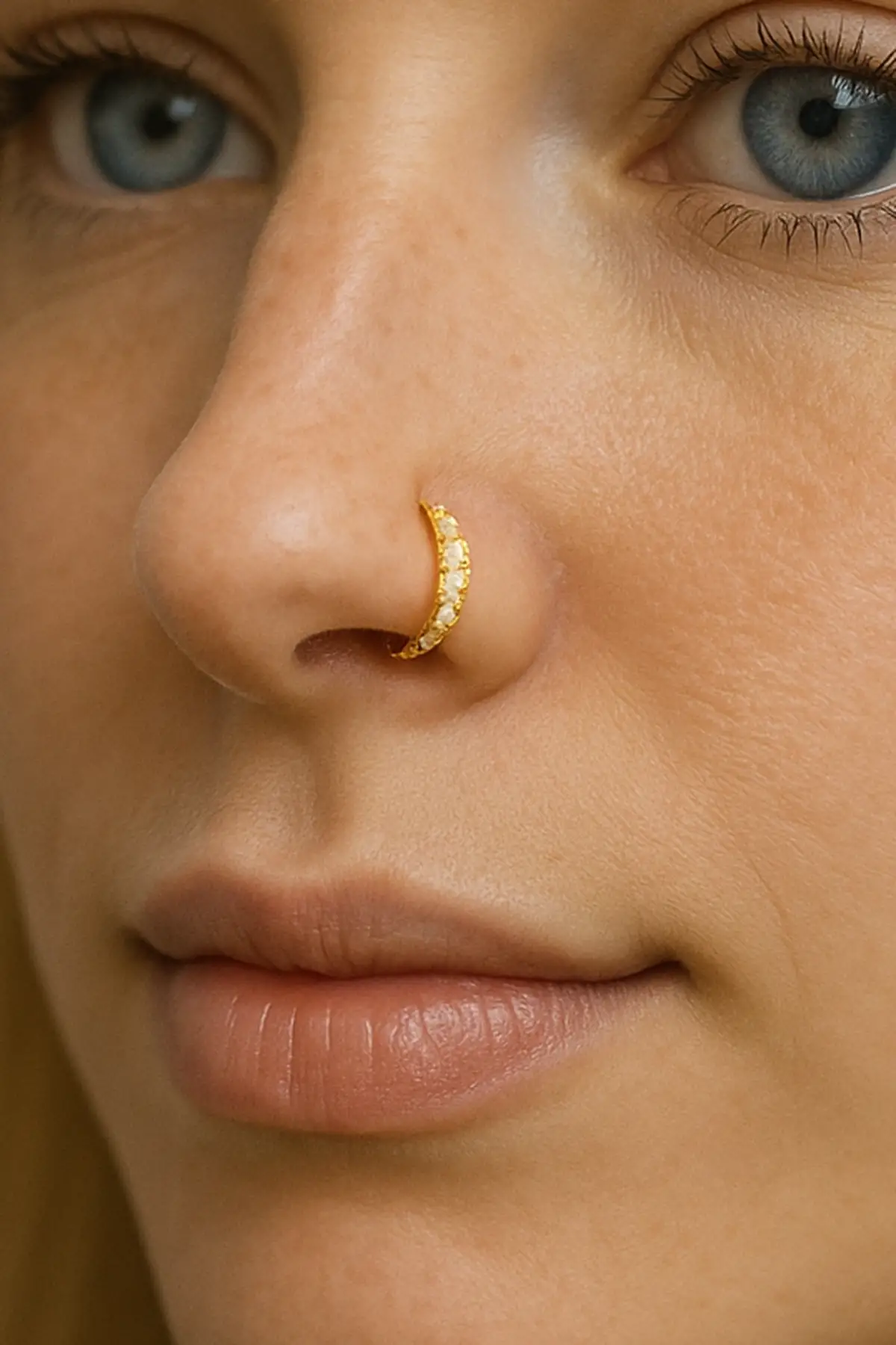 Altın Renk Taş Detaylı Sıkıştırmalı Deliksiz Hızma Piercing (Tek)