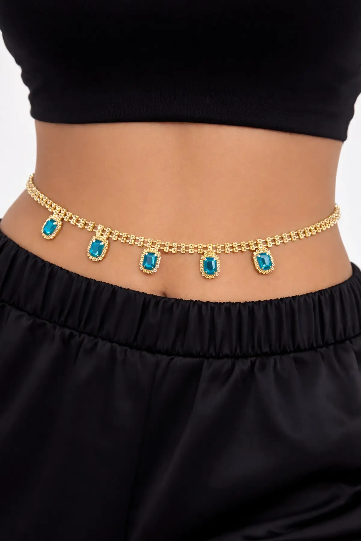 Altın Renk Taş Detaylı Tasarım Bel Zinciri/Vücut Aksesuar