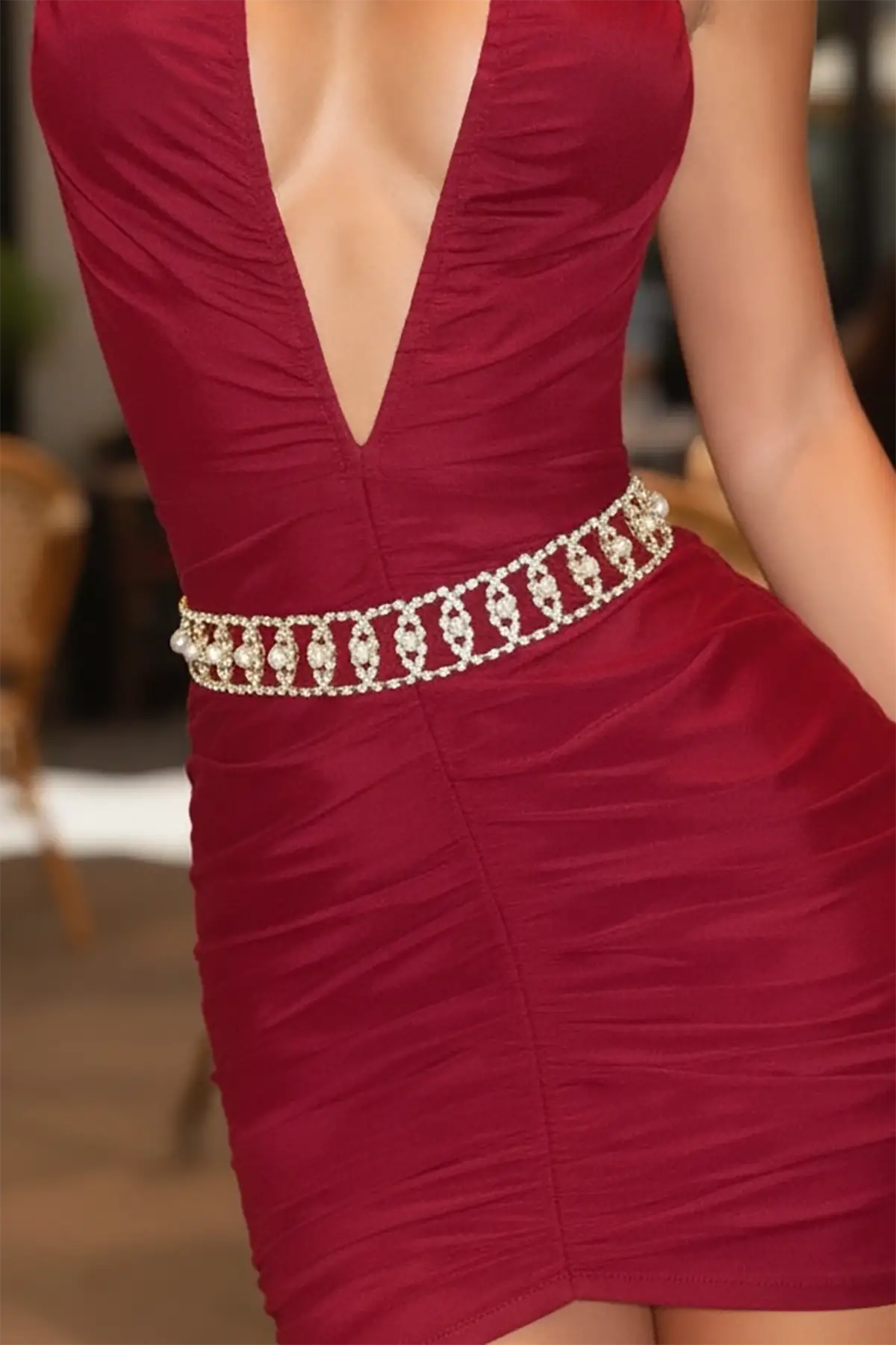 Altın Renk Taş ve İnci Detaylı Tasarım Bel Zinciri/Vücut Aksesuar