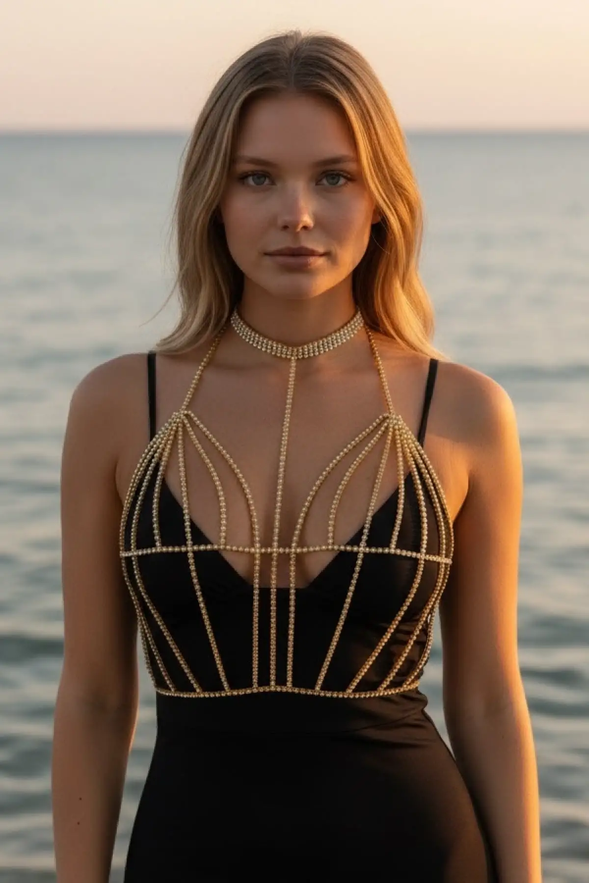 Altın Renk Taşlı Bikini Üstü /Bralet /Vücut Aksesuarı