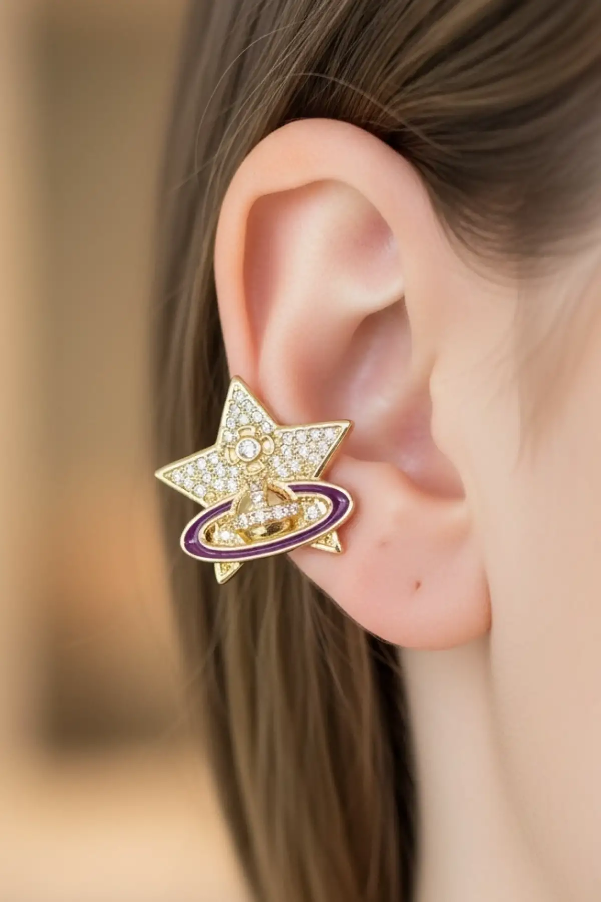 Altın Renk Yıldız Figürlü 14K Altın Kaplama TX Ear Cuff (Tek)