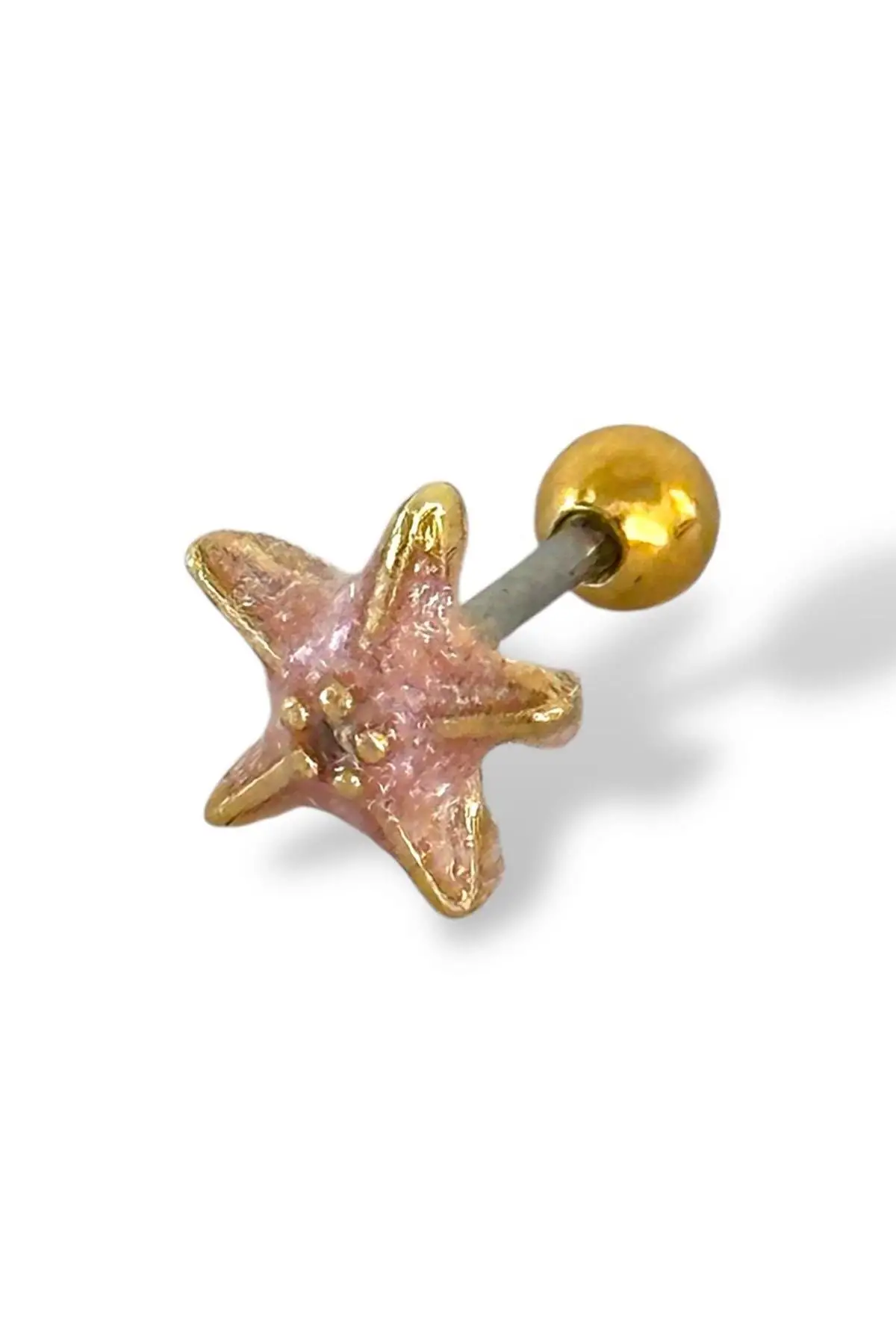 Altın Renk Yıldız Figürlü Çelik Tragus/Kıkırdak Küpe/Piercing (Tek)