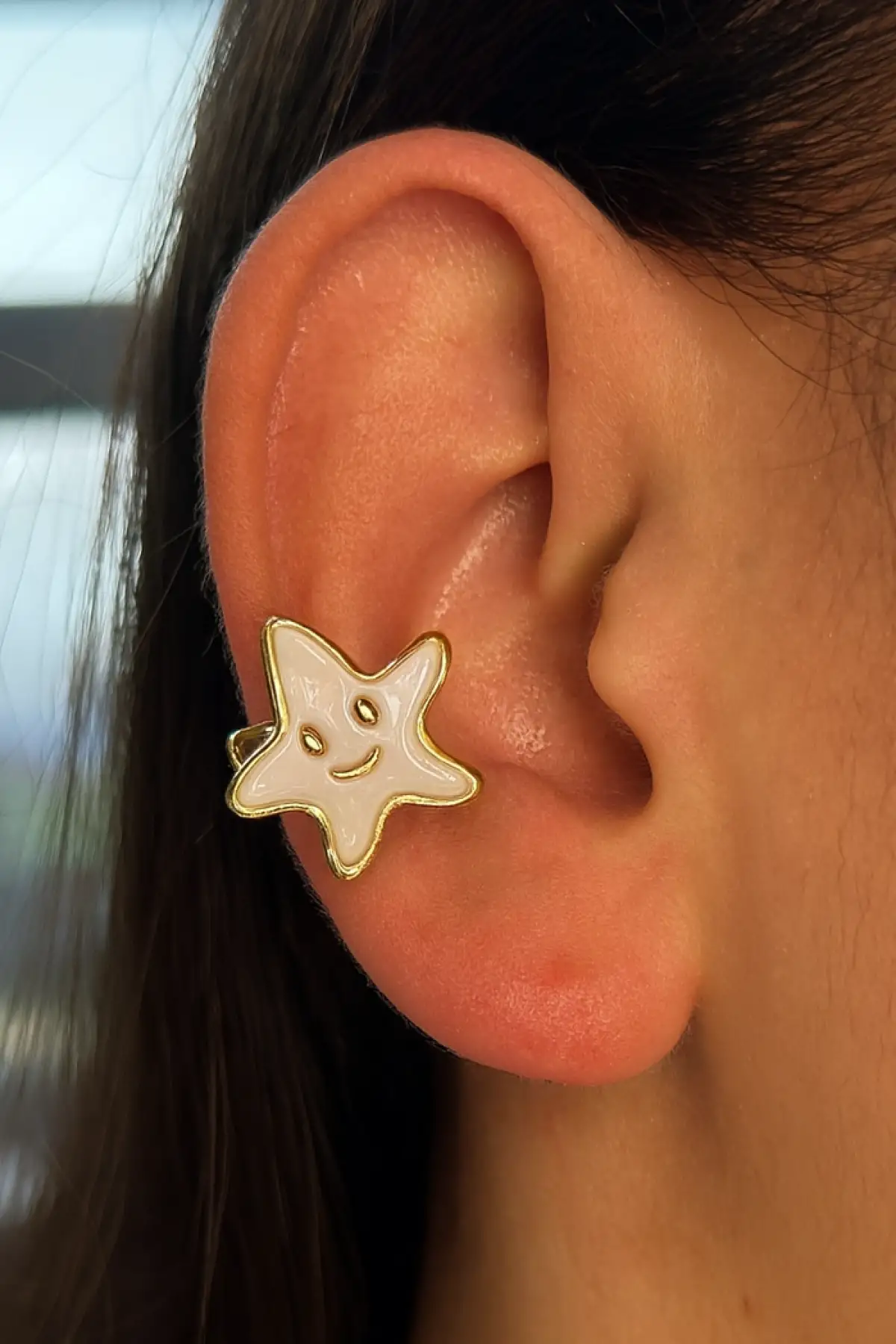 Altın Renk Yıldız Figürlü Çift Taraflı 14K Altın Kaplama Ear Cuff (Tek)