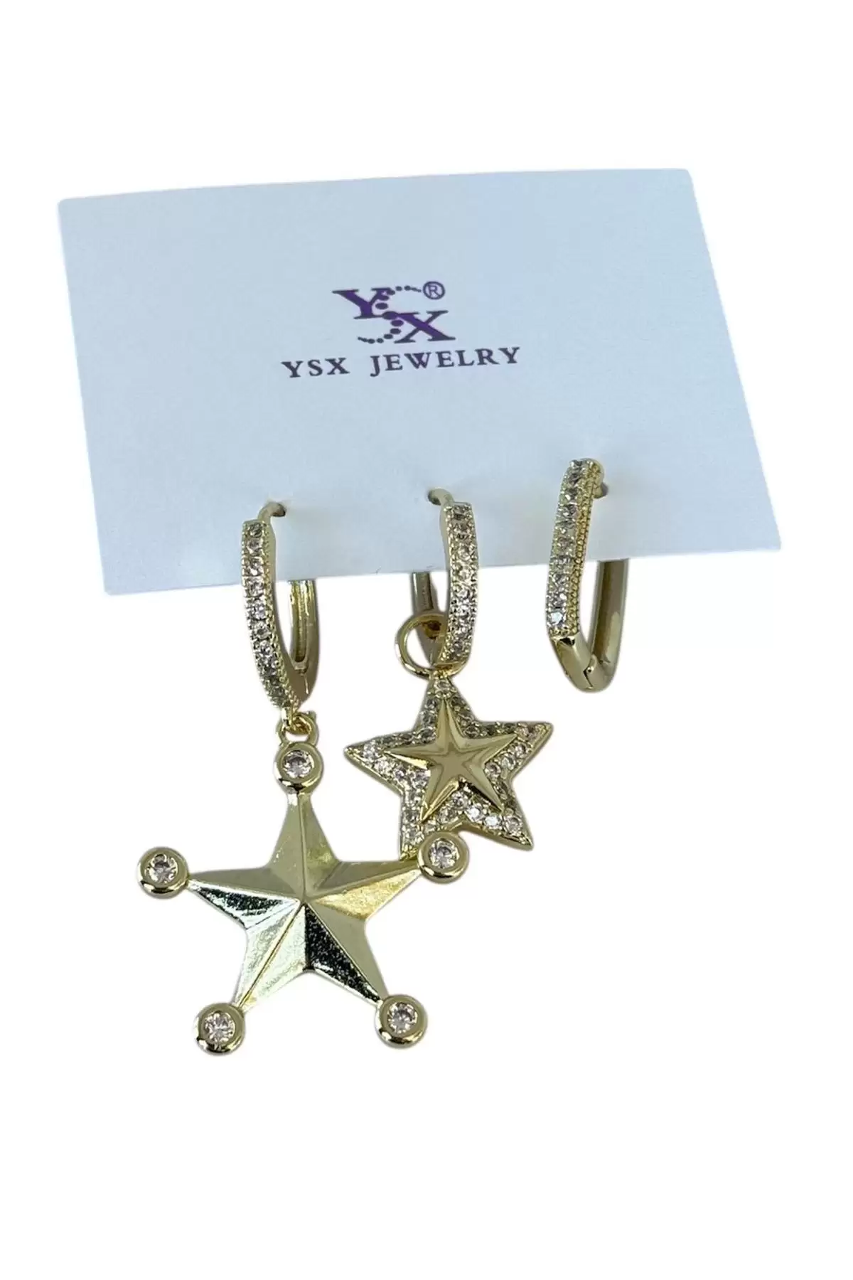 Altın Renk Yıldız Figürlü Taş Detaylı 6lı YSX Küpe Set
