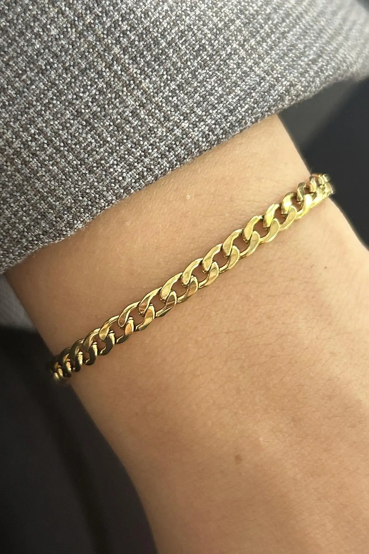 Altın Renk Zincir Çelik Bileklik (Unisex)