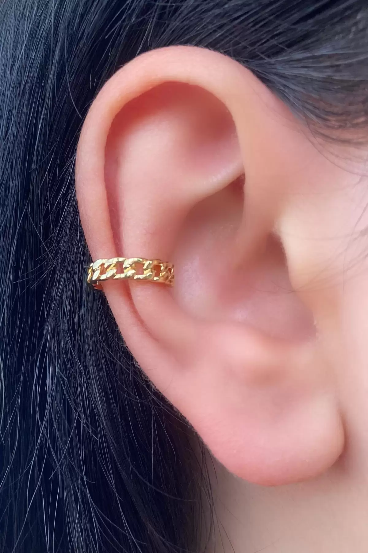 Altın Renk Zincir Detaylı Çelik Ear Cuff (Tek)