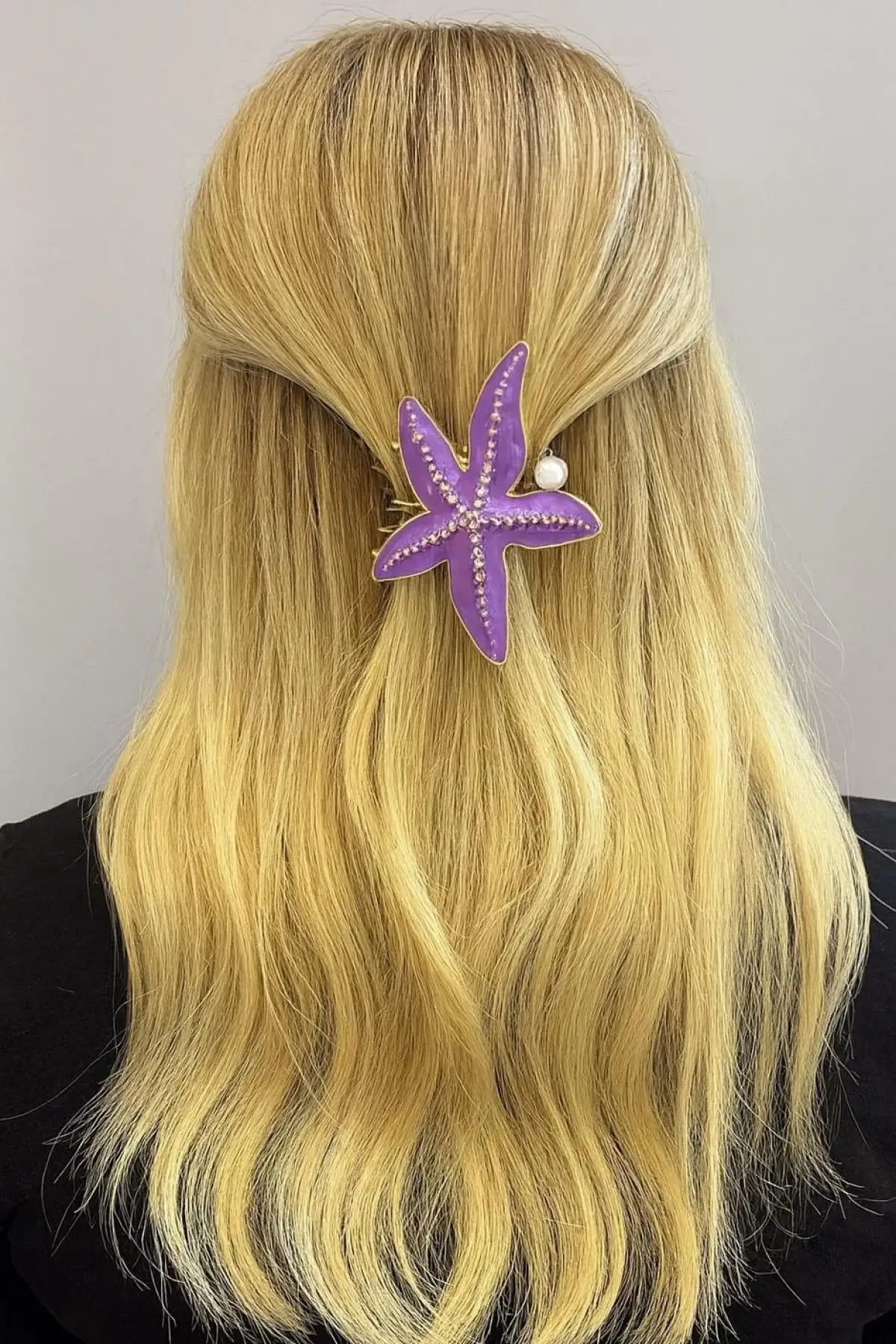 Altın Ve Mor Renk Deniz Yıldızı Figürlü Taşlı Metal Mandal Toka