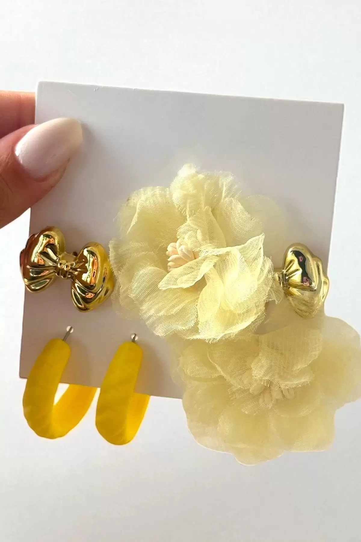 Altın Ve Sarı Renk Karışık Figürlü 6lı Küpe Set