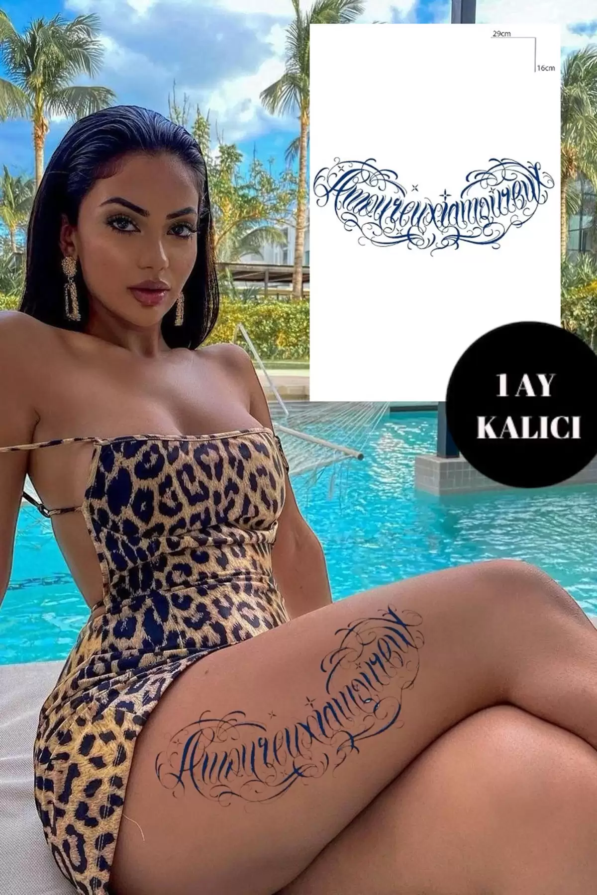 Amoureux Yazılı 12 Saat Sonra Kararan Geçici Dövme Tattoo