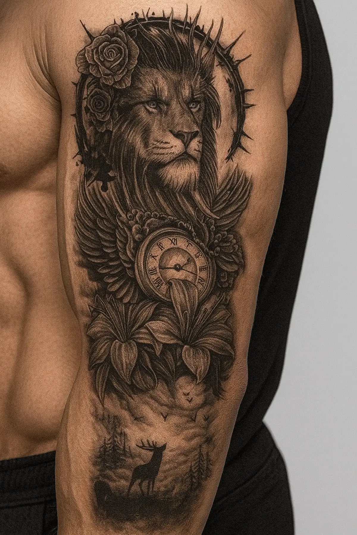 Aslan Figürlü 12 Saat Sonra Kararan Geçici Kol Dövme Tattoo