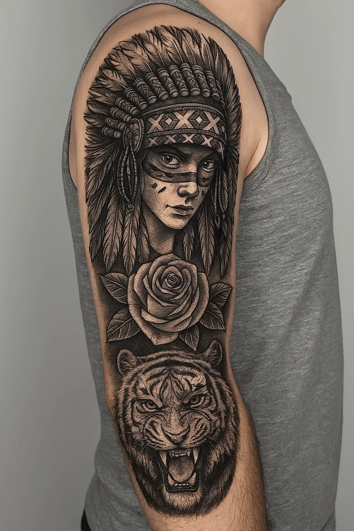 Aslan Ve Kız Figürlü 12 Saat Sonra Kararan Geçici Kol Dövme Tattoo