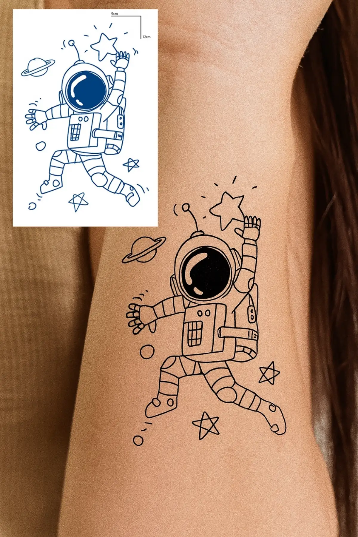 Astronot Figürlü 12 Saat Sonra Kararan Geçici Dövme Tattoo