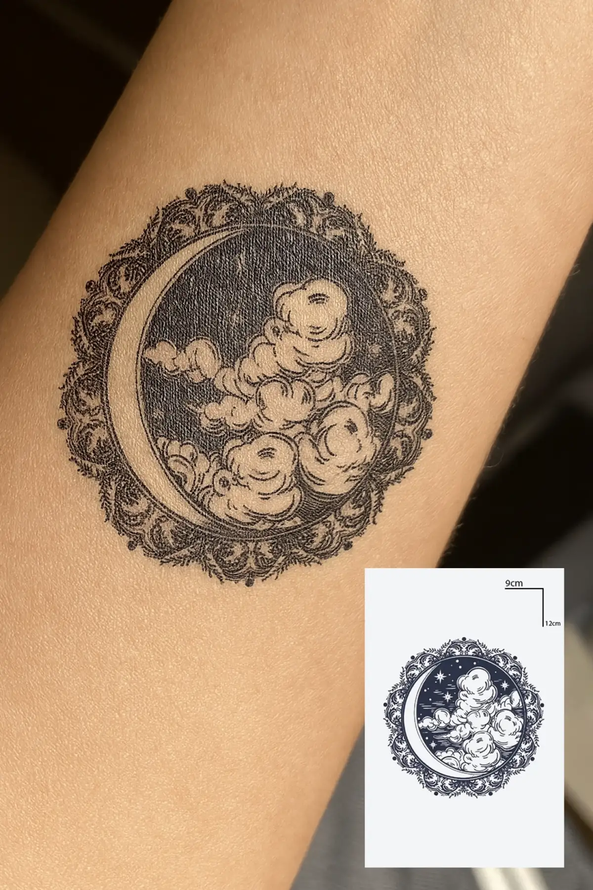 Ay Ve Bulut Figürlü 12 Saat Sonra Kararan Geçici Dövme Tattoo