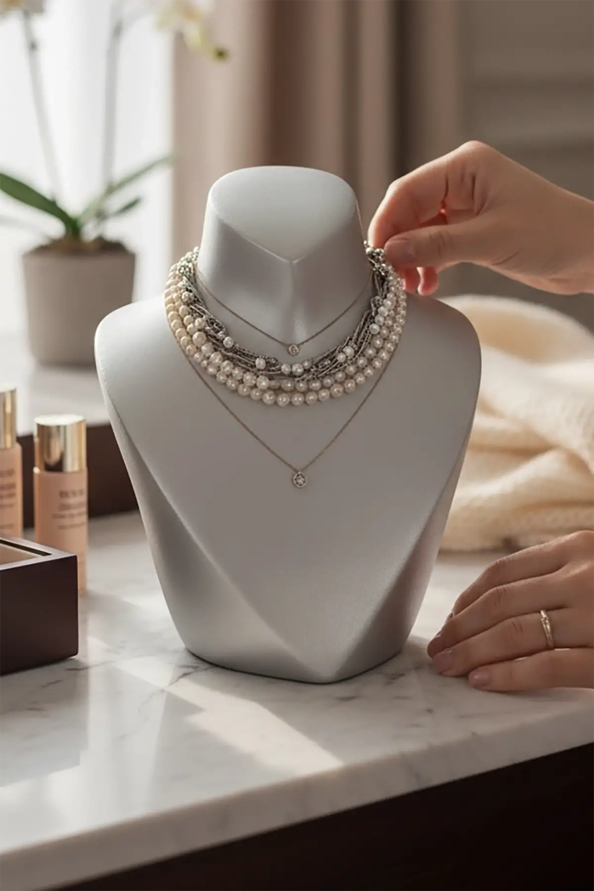 Beyaz Renk Boyun Manken Takı Standı Kolye Askısı