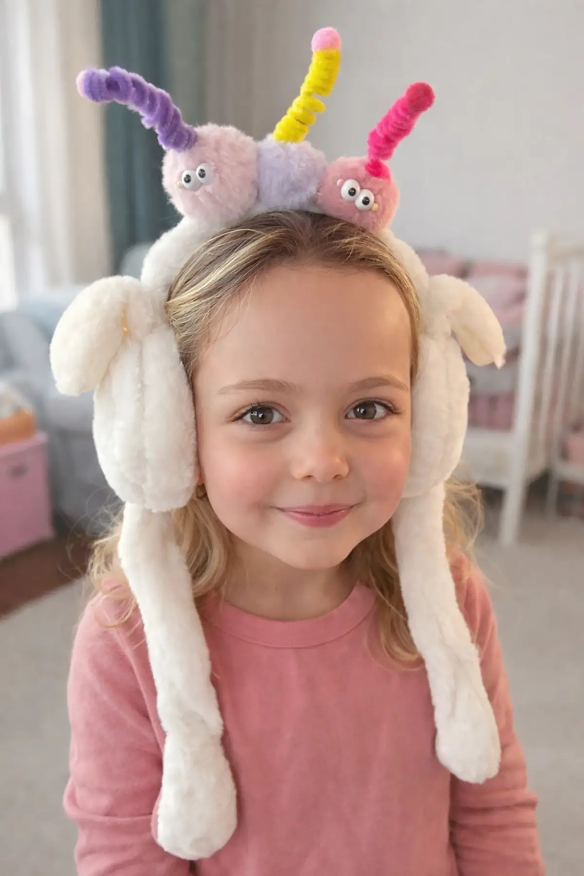 Beyaz Renk Canavar Figürlü Kulakları Oynayan Peluş Kulaklık