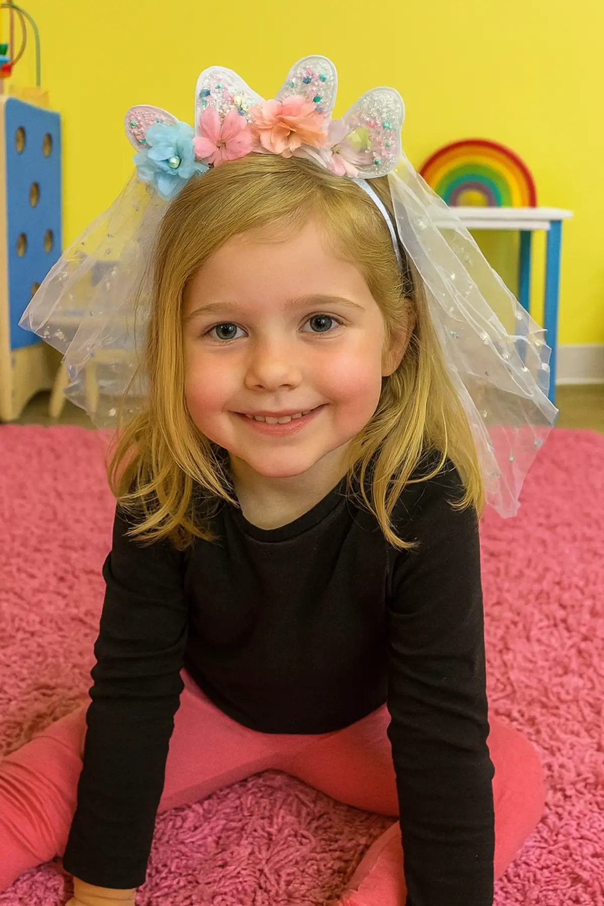 Beyaz Renk Çiçek Figürlü Tül Detaylı Taç