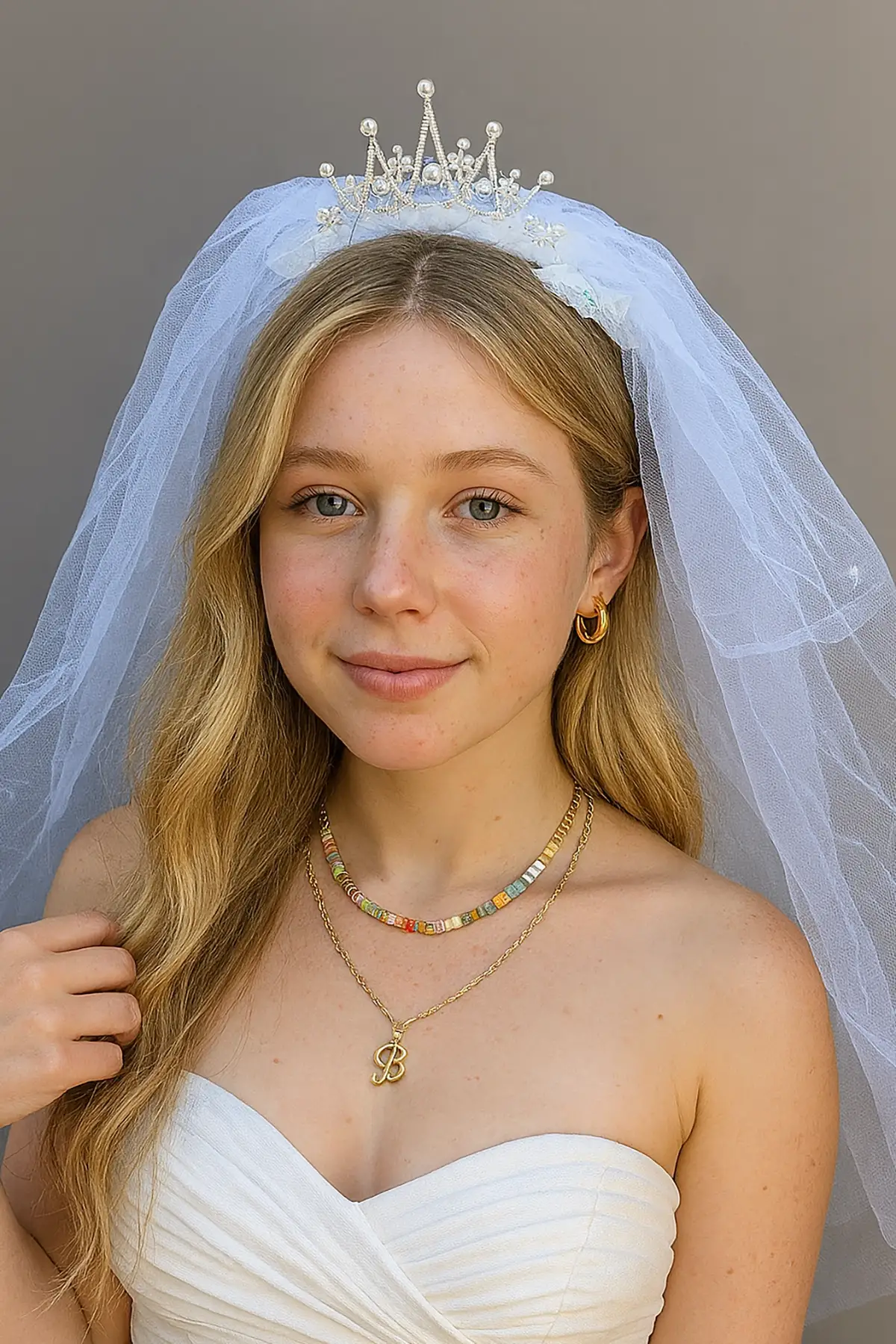 Beyaz Renk Duvak Detaylı Bride To Be Tacı