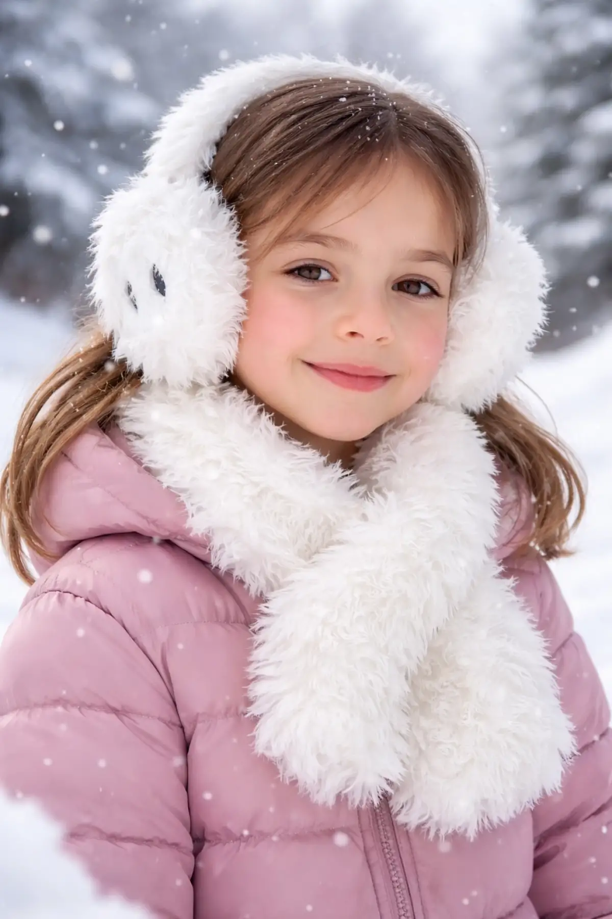 Beyaz Renk Göz Figürlü Peluş Atkı Ve Kulaklık Set