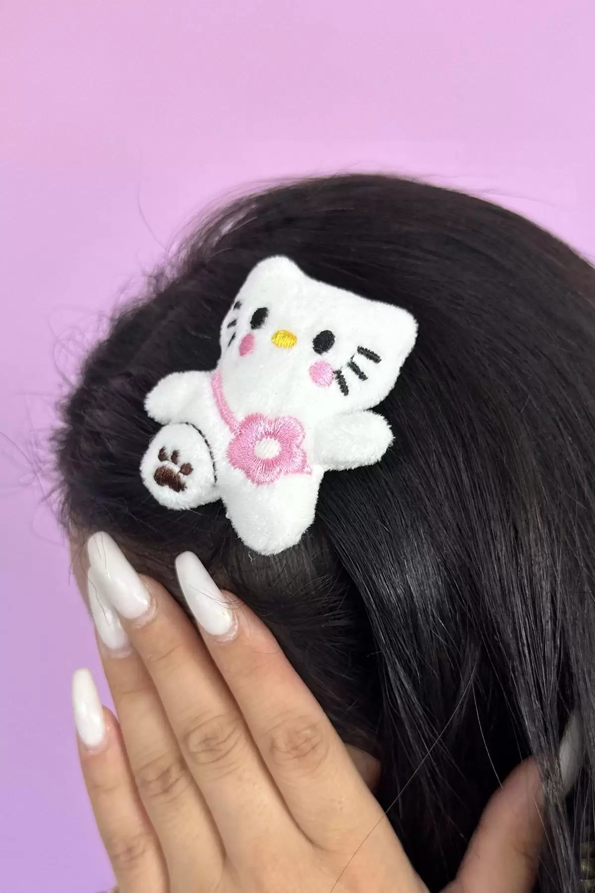 Beyaz Renk Hello Kitty Figürlü Yan Toka