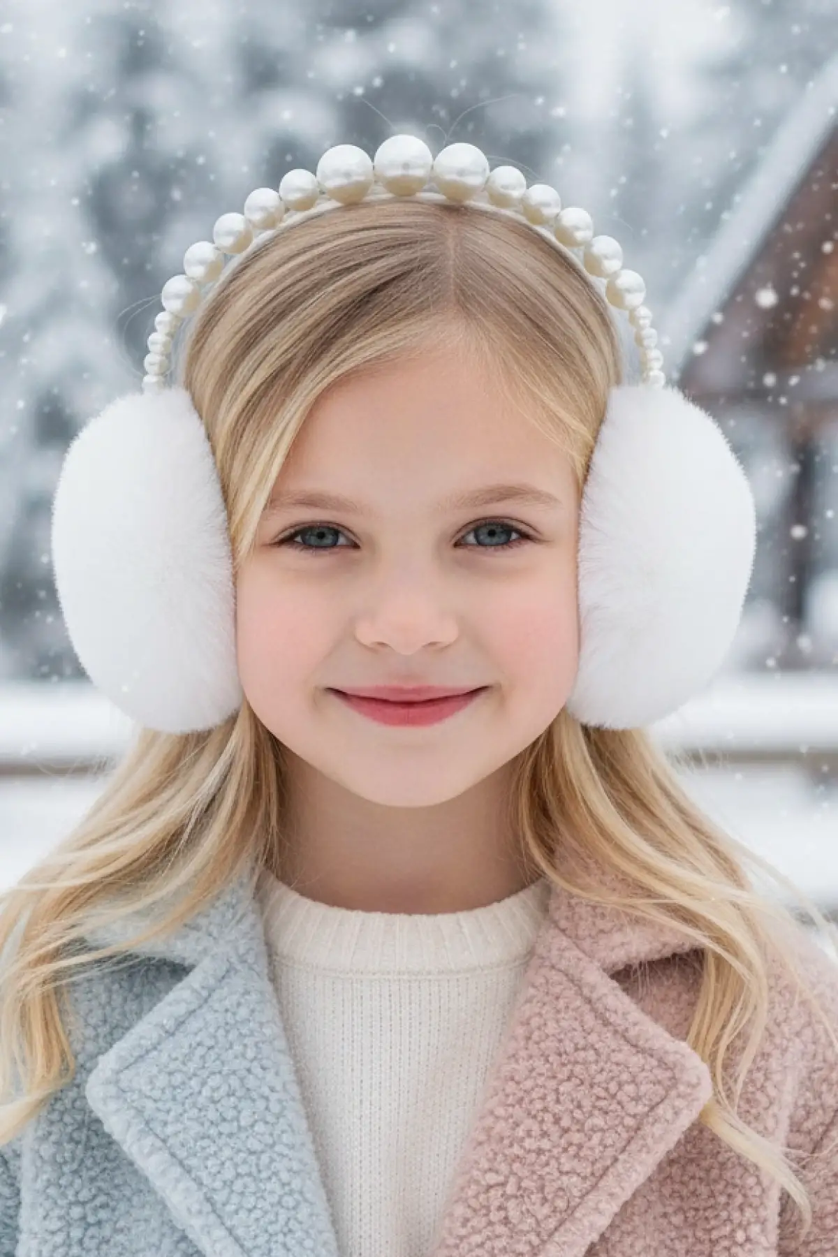 Beyaz Renk İnci Detaylı Peluş Kulaklık