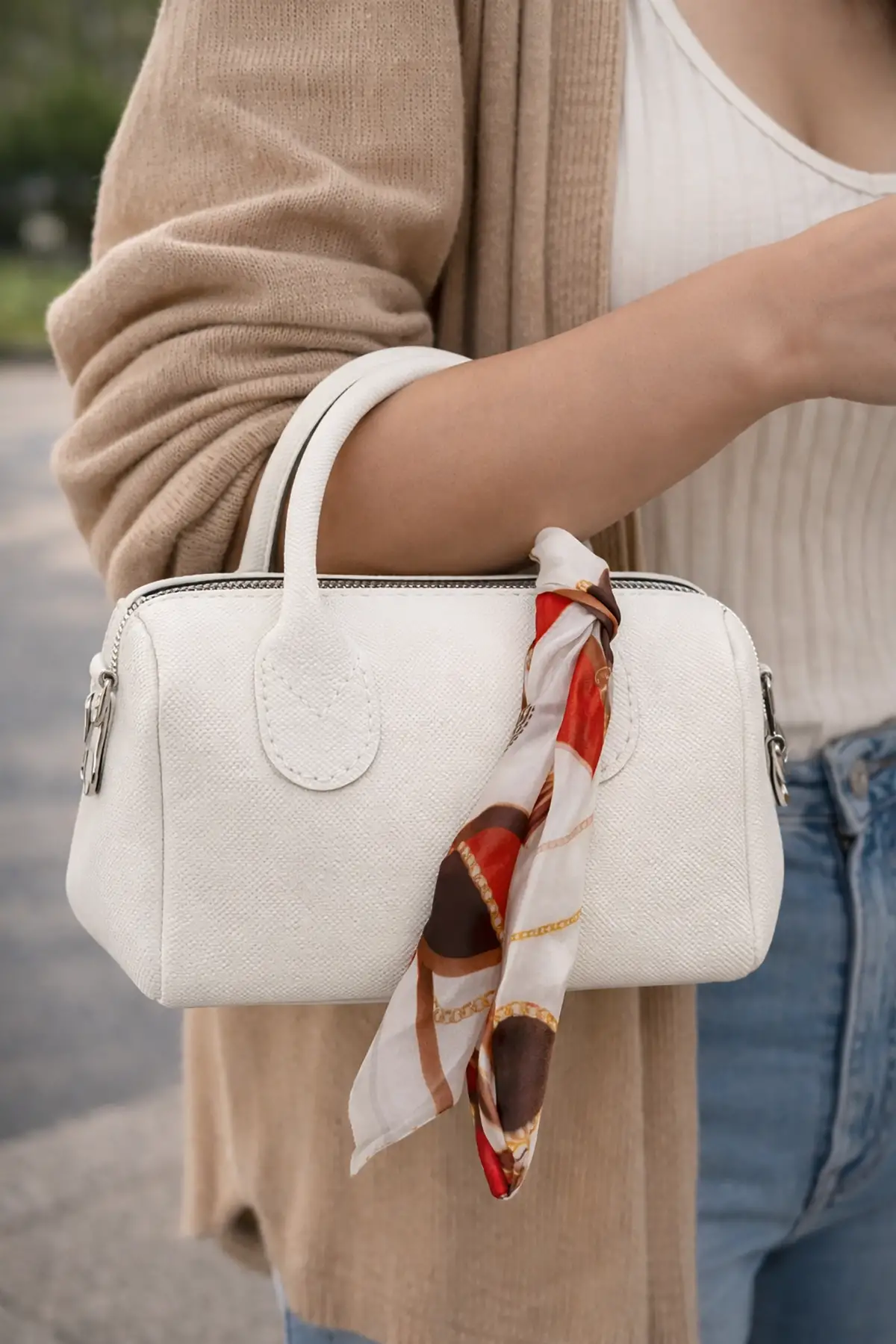 Beyaz Renk Kadın Deri Çanta