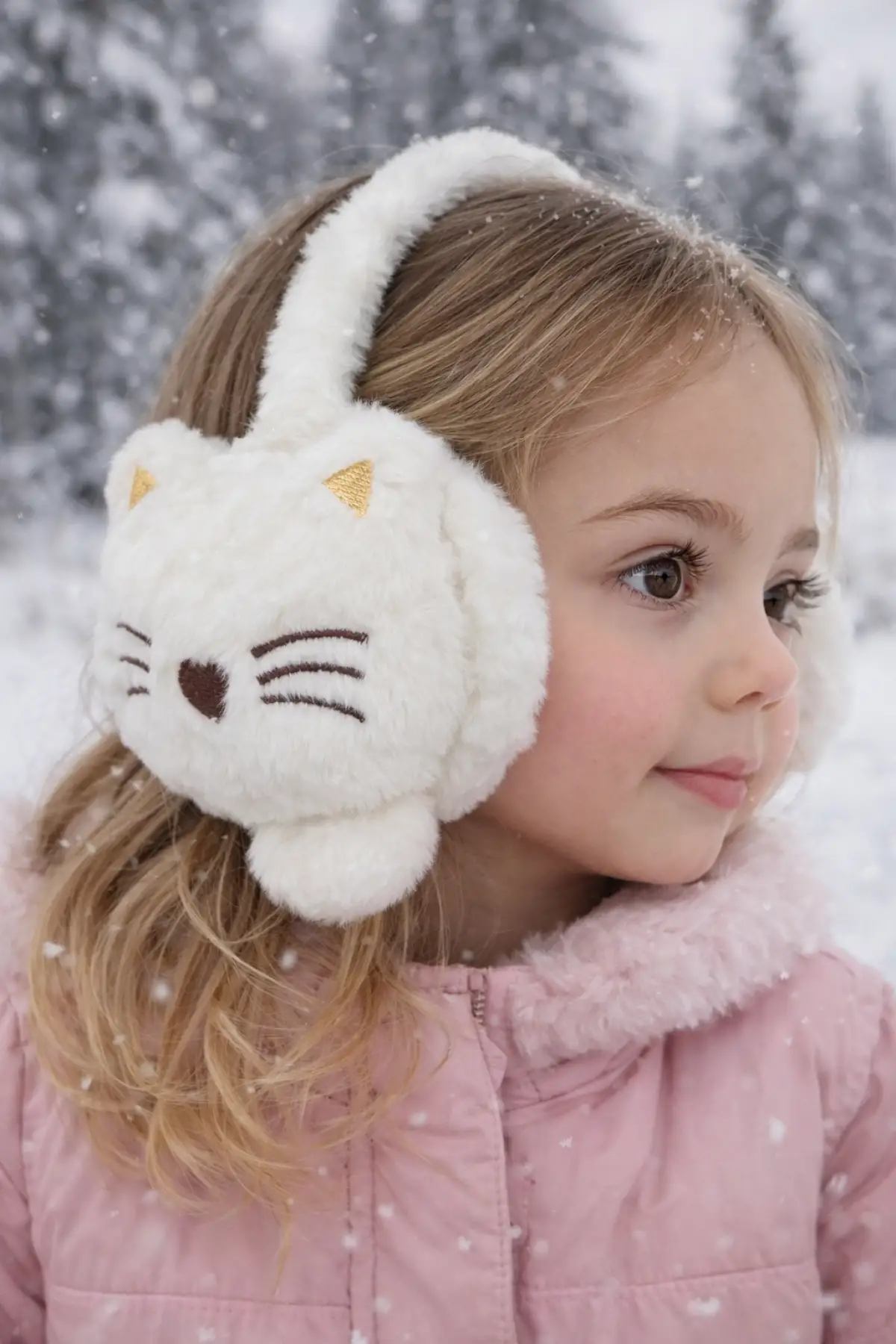 Beyaz Renk Kedi Figürlü Peluş Kulaklık