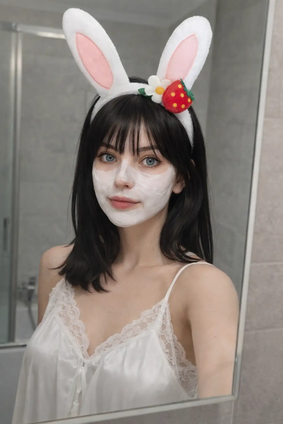 Beyaz Renk Kulak Figürlü Çilek Detaylı Peluş Taç