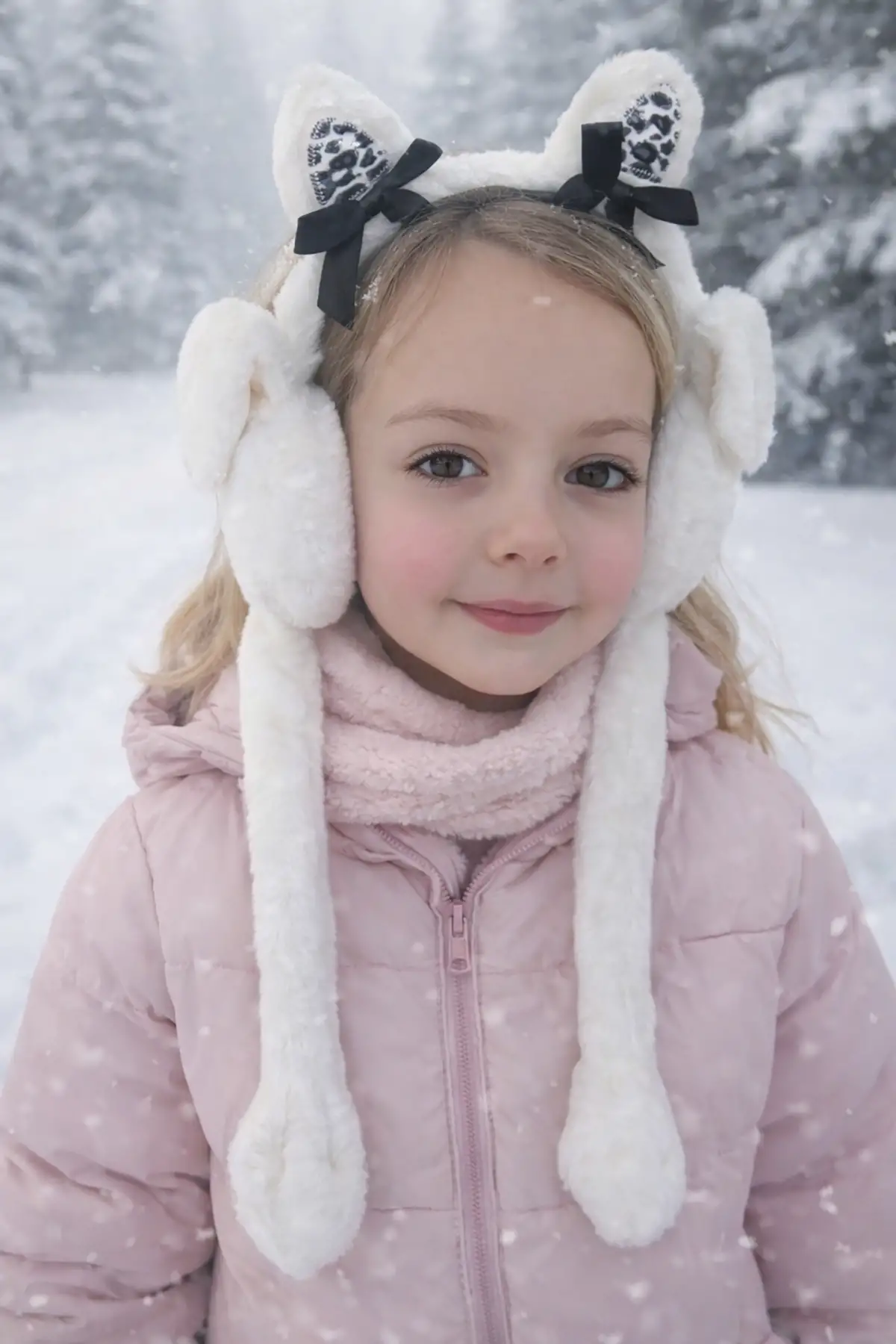 Beyaz Renk Kurdele Figürlü Kulakları Oynayan Peluş Kulaklık