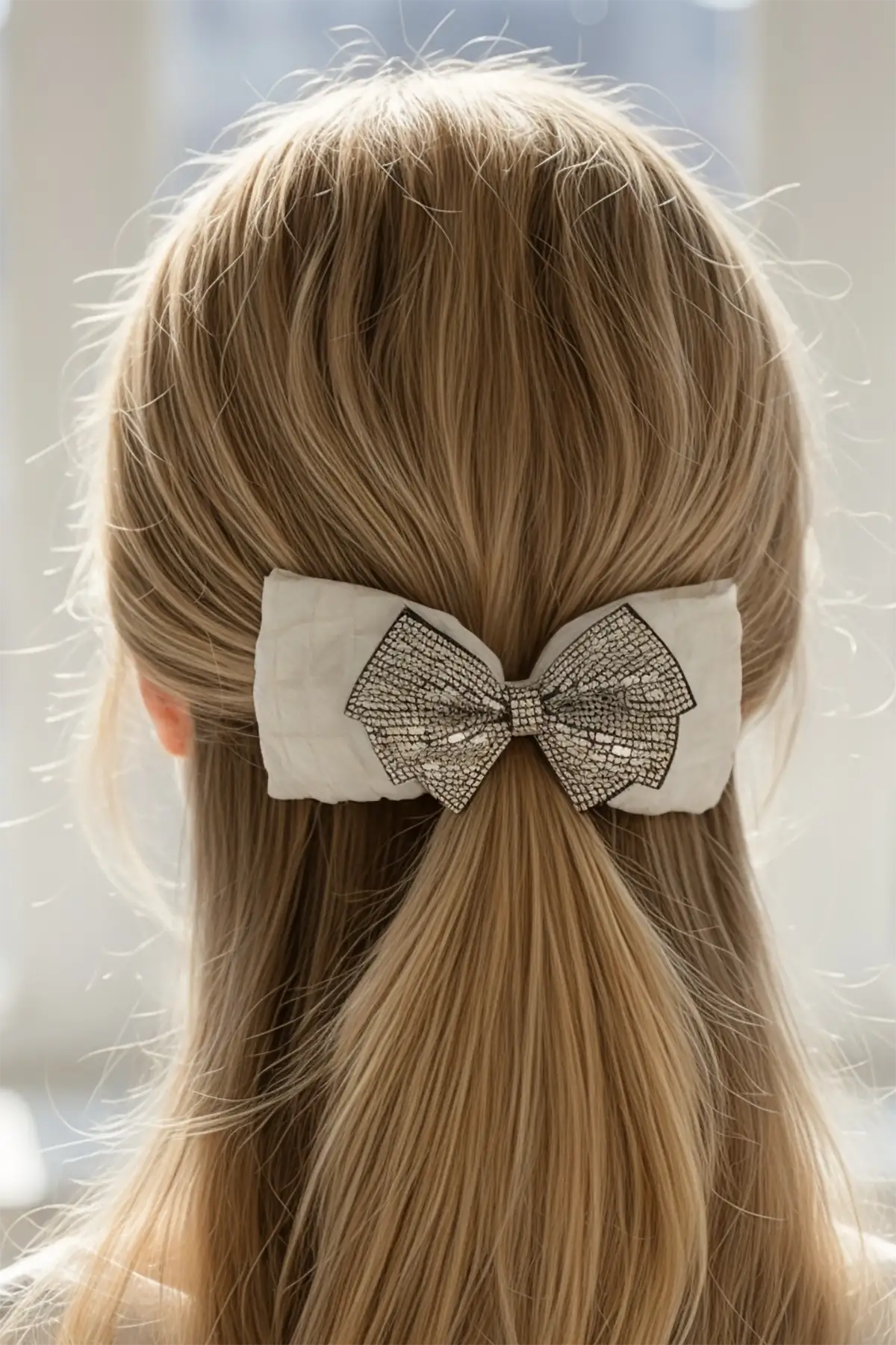 Beyaz Renk Kurdele Figürlü Taş Detaylı Otomat Toka