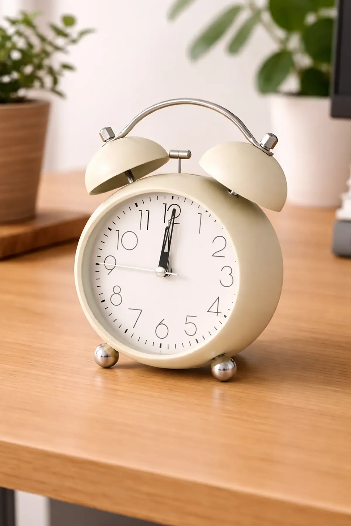 Beyaz Renk Mini Dekoratif Işıklı Alarmlı Yuvarlak Masa Saati