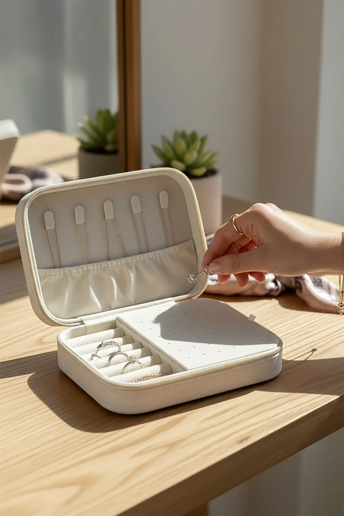 Beyaz Renk Süet Takı Organizeri