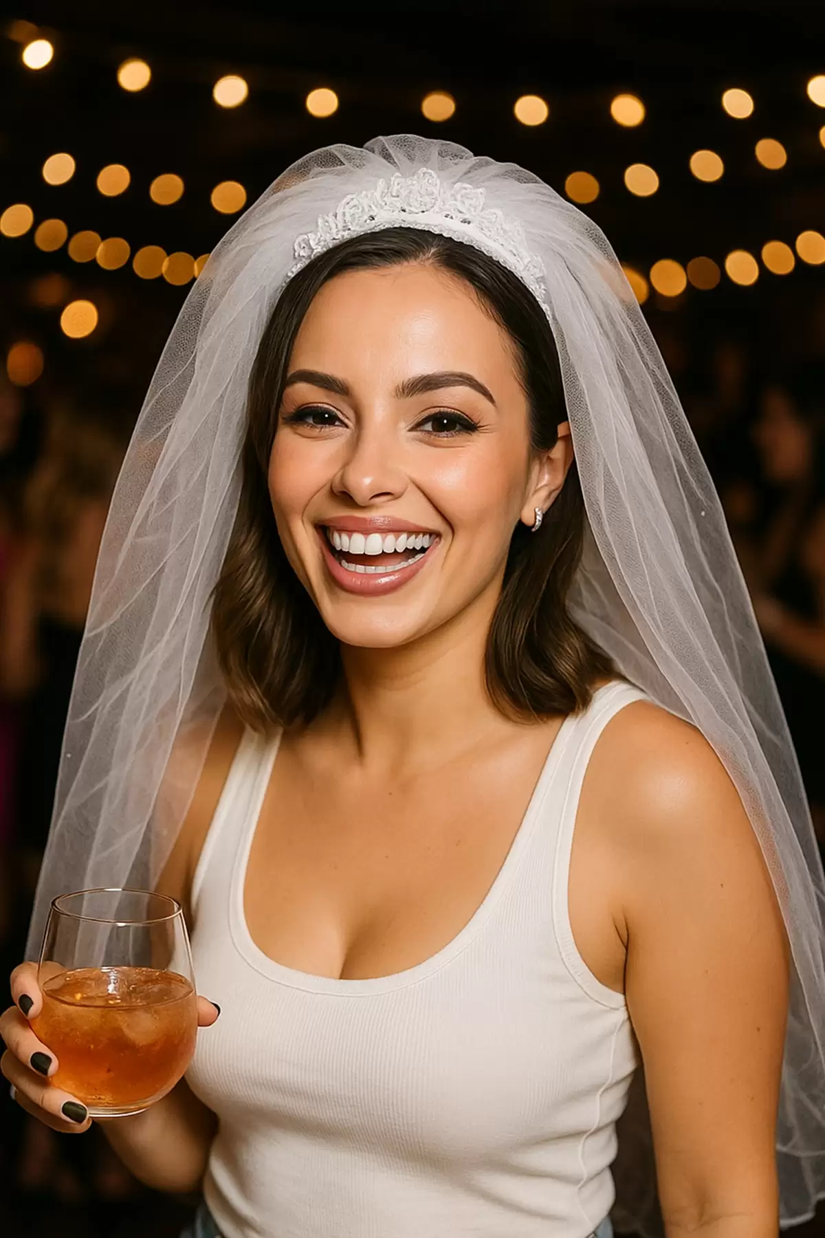 Beyaz Renk Tüllü Duvak Detaylı Bride Taç
