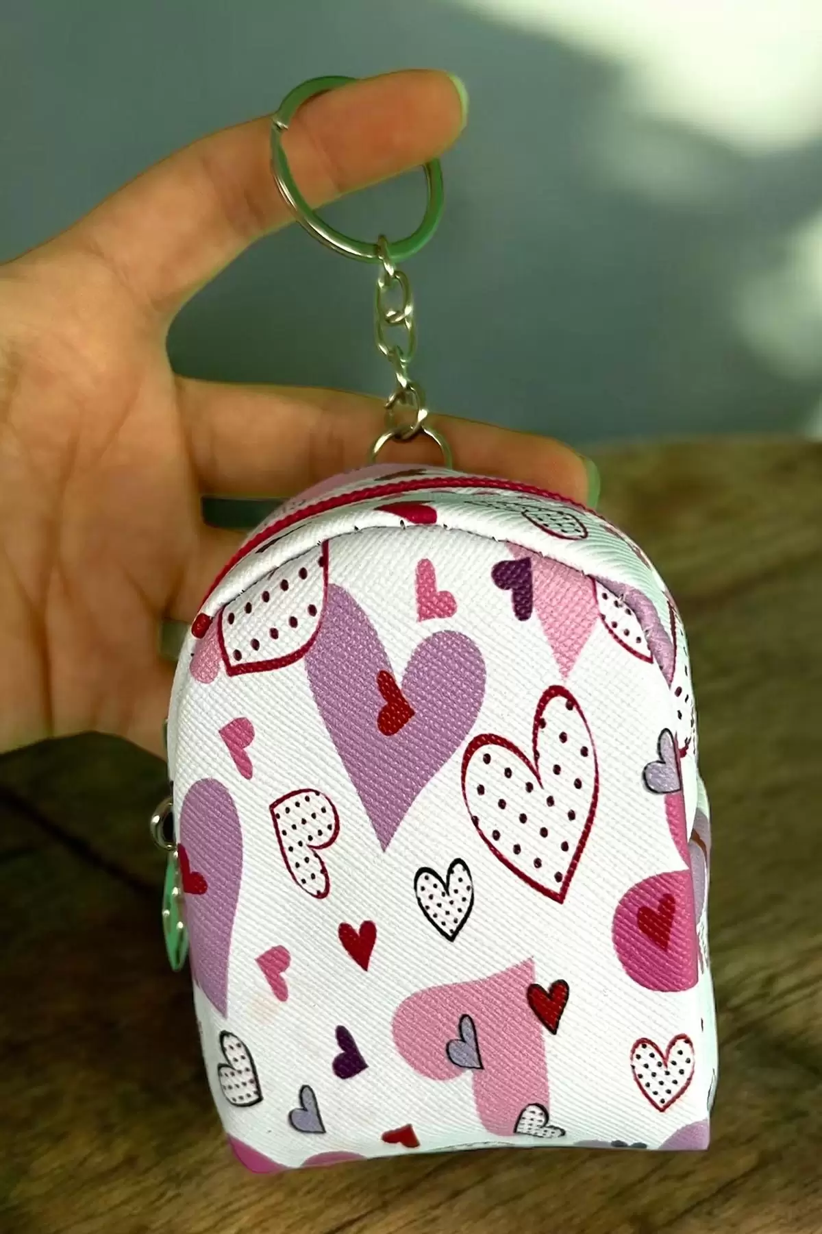 Beyaz Ve Pembe Renk Kalp Figürlü Anahtarlık /Cüzdan