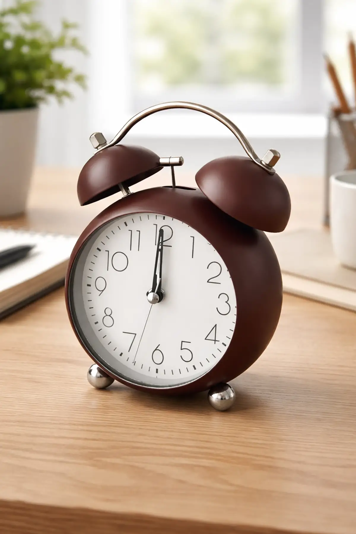 Bordo Renk Mini Dekoratif Işıklı Alarmlı Yuvarlak Masa Saati