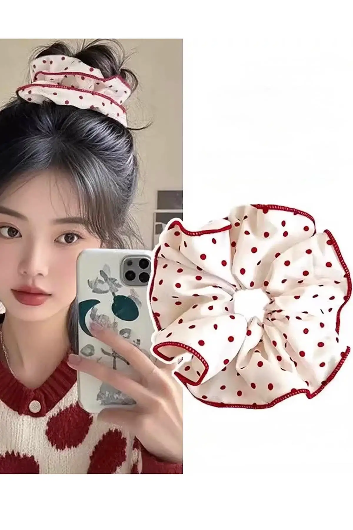 Bordo Ve Beyaz Renk Puantiye Detaylı  Simit Toka