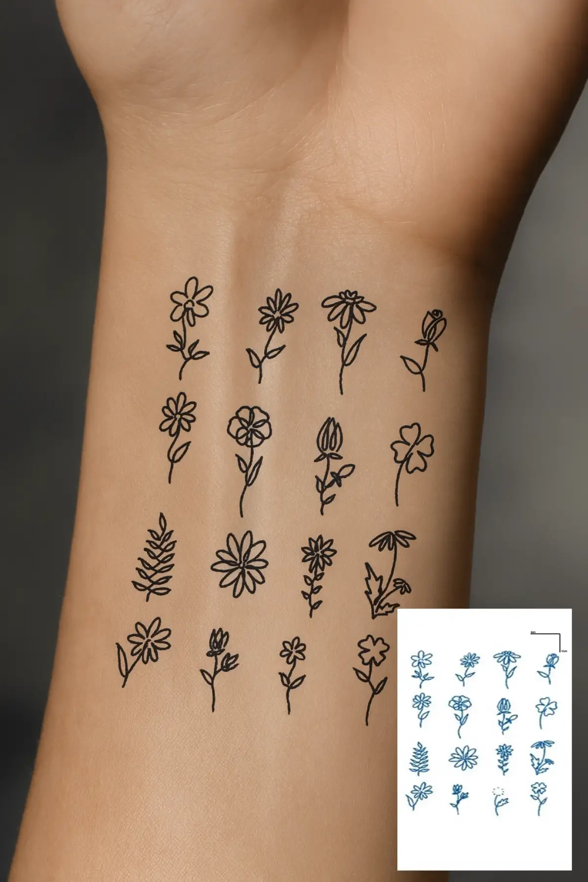 Çiçek Figürlü 12 Saat Sonra Kararan Geçici Dövme Tattoo