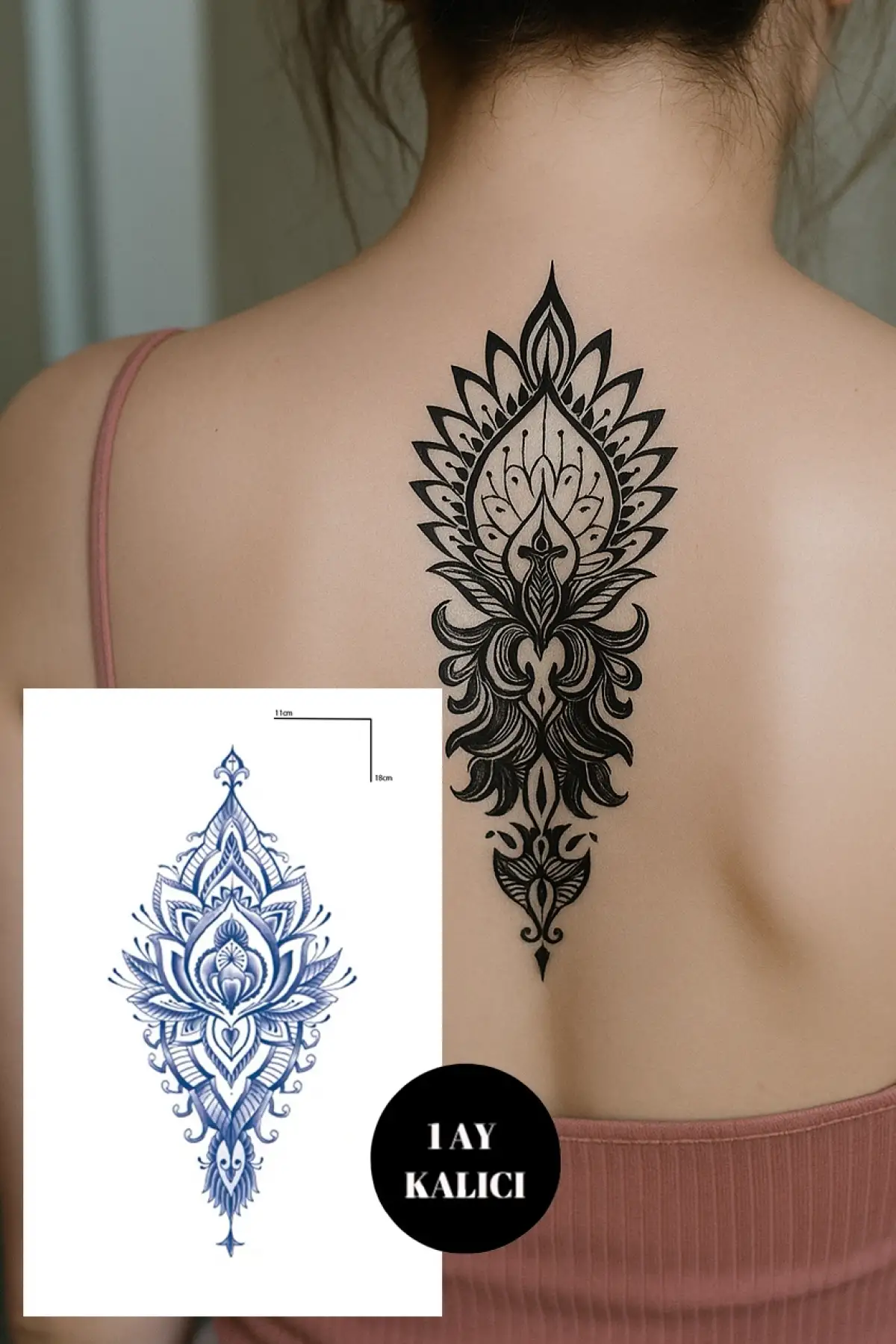 Çiçek Figürlü Figürlü 12 Saat Sonra Kararan Geçici Orta Dövme Tattoo