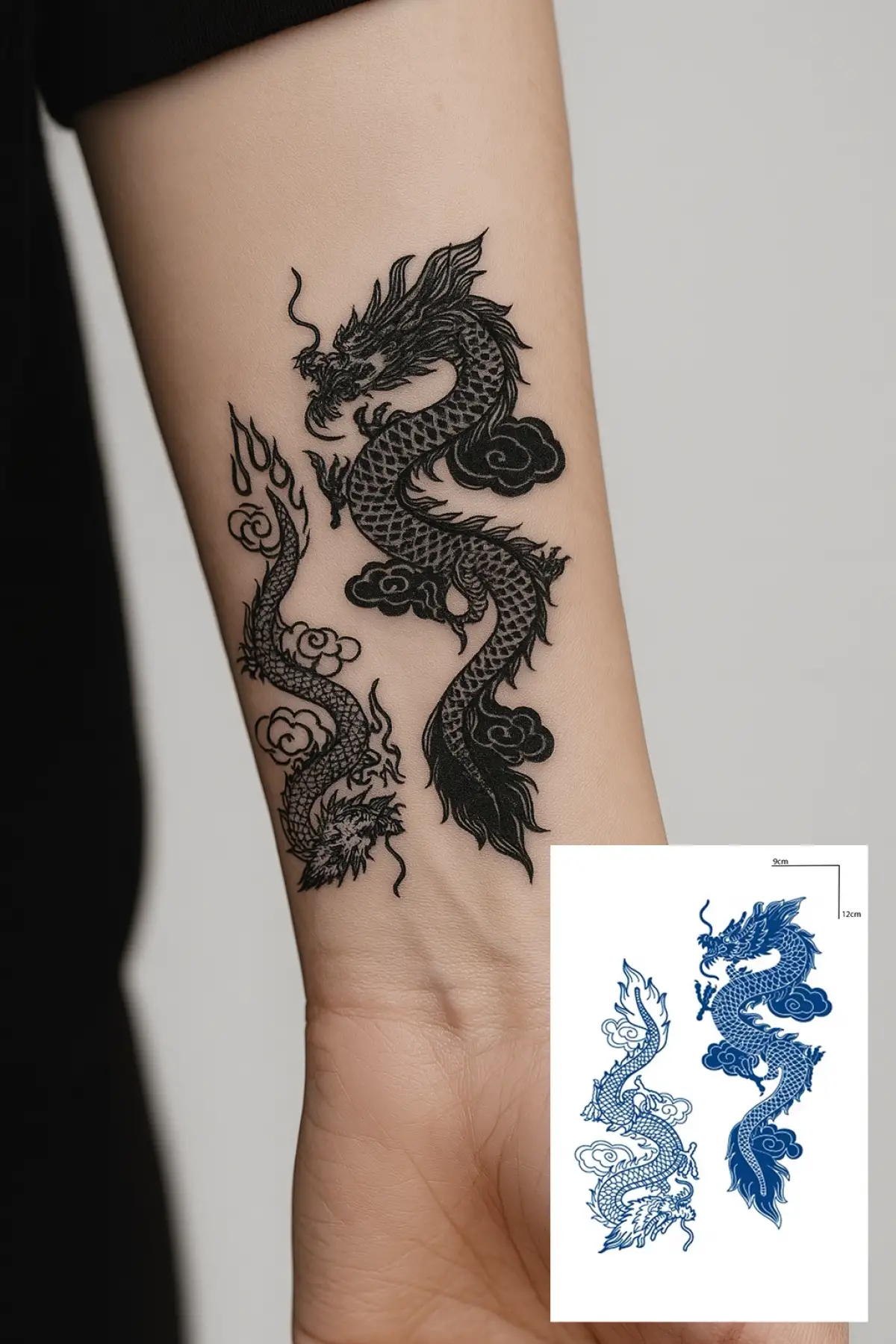 Ejderha Figürlü 12 Saat Sonra Kararan Geçici Dövme Tattoo