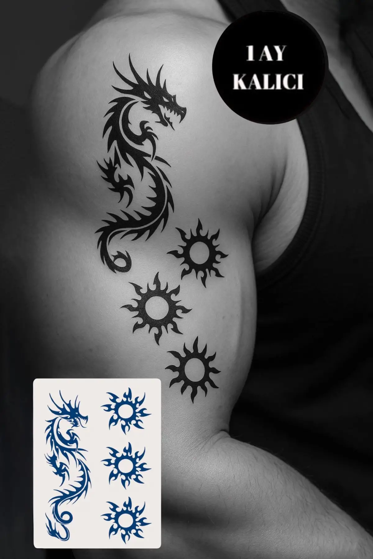 Ejderha Figürlü 12 Saat Sonra Kararan Geçici Mini Dövme Tattoo